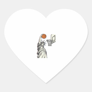 Sticker Cœur Liberté Basketball Dunk Dessin de Gravure Vintage_