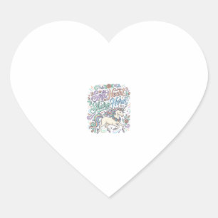 Sticker Cœur Licorne Cœur Doux Corne Pointue Fond Blanc Typogra