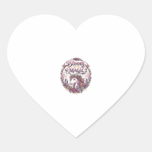 Sticker Cœur Licorne Fleurir avec Magie POD Prêt Fond Blanc