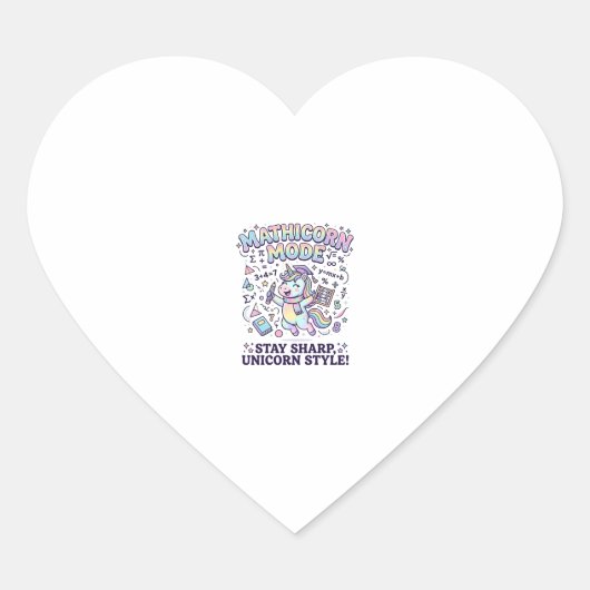 Sticker Cœur Licorne Mathicorne Mode Charmant Fond Blanc D (Devant)