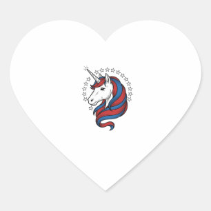 Sticker Cœur Licorne Patriotique Gravure Vintage Design Vectori