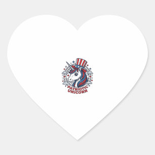 Sticker Cœur Licorne Patriotique Gravure Vintage Graphique_1