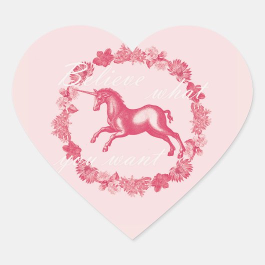 Sticker Cœur Licorne rose et fleurs (Devant)