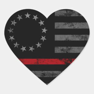 Sticker Cœur Ligne rouge Premiers intervenants Drapeau américai