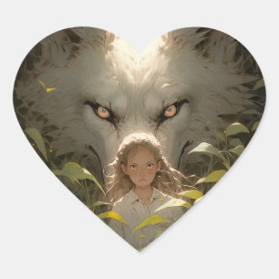 Sticker Cœur L'Imaginaire mystique Wolf Guardian Anime