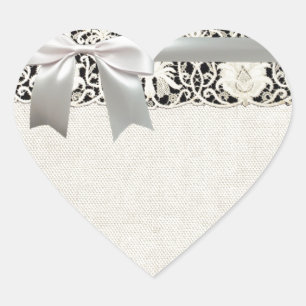 Sticker Cœur Linge de dentelle mariage blanc classique jolie