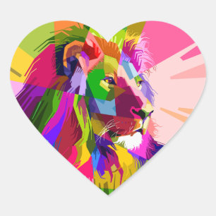 Sticker Cœur Lion Colorful Prismatic Pop Art Design-62501