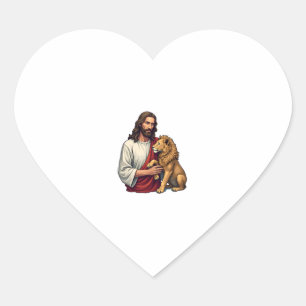 Sticker Cœur Lion Et Agneau Jésus Gravé Chemise De Foi 2