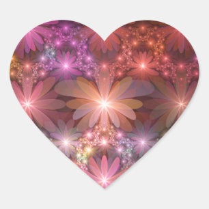 Sticker Cœur Lit De Fleurs Coloré Brillante Art Fractal Abstrai