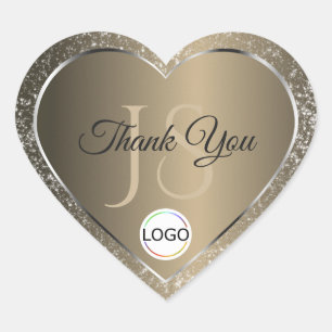 Sticker Cœur Logo Beige Platine et Initiales Paillettes Merci