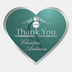 Sticker Cœur Logo et monogramme de cadre argent sarcelle foncé 