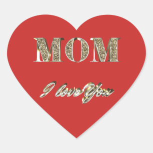 Sticker Cœur L'or de maman je t'aime miroite typographie