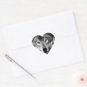 Sticker Cœur Loup noir et blanc (Enveloppe)