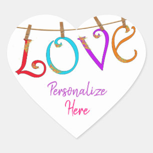 Sticker Cœur Love boho romantique whimsical coloré