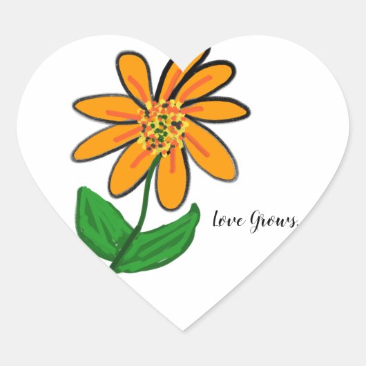 Sticker Cœur Love Grows Orange Floral (Devant)