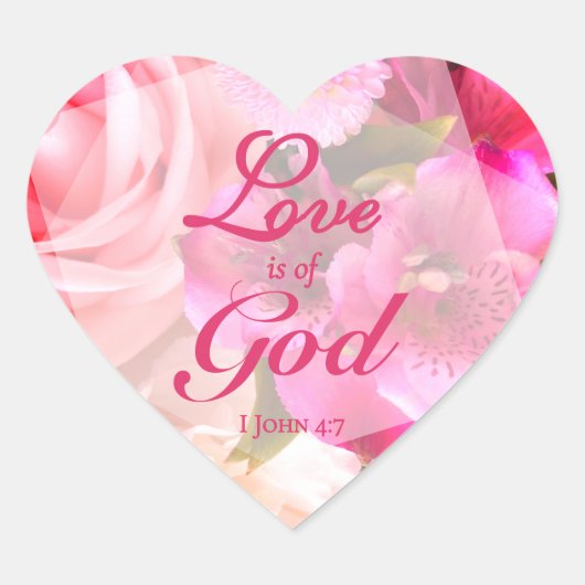 Sticker Cœur Love is of God Fuchsia Florals (Devant)