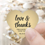 Sticker Cœur Love & Merci Black & Gold Faux Foil Script simple<br><div class="desc">Ajoutez une touche personnalisée aux faveurs de la fête et des notes de remerciement avec des autocollants personnalisés en forme de coeur / enveloppes. Tout libellé sur ce modèle est simple à customiser pour toute occasion, comme mariage, douche nuptiale, remise des diplômes, fête d'anniversaire, anniversaire ou retraite. Le design en...</div>