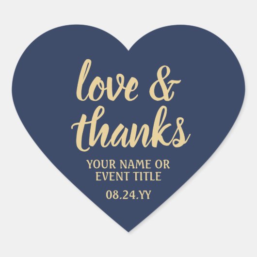 Sticker Cœur Love & Merci Navy Blue and Gold Simple Script (Devant)