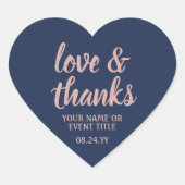 Sticker Cœur Love & Merci Navy Blue & Pink Script simple (Devant)
