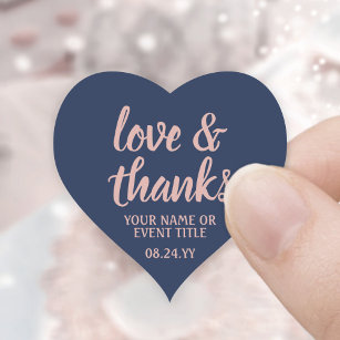 Sticker Cœur Love & Merci Navy Blue & Pink Script simple