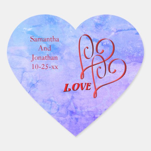 Sticker Cœur Love Red Entwins Hearts Mariage personnalisé (Devant)