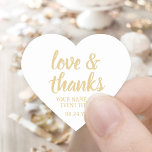 Sticker Cœur Love & Thanks White & Gold Simple Élégant Script<br><div class="desc">Ajoutez une touche personnalisée aux faveurs de la fête et des notes de remerciement avec des autocollants personnalisés en forme de coeur / enveloppes. Tout libellé sur ce modèle est simple à customiser pour toute occasion, comme mariage, douche nuptiale, remise des diplômes, fête d'anniversaire, anniversaire ou retraite. Le design blanc...</div>