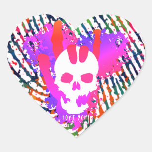 Sticker Cœur Love You Le Signe De La Main D'origine Crâne Color