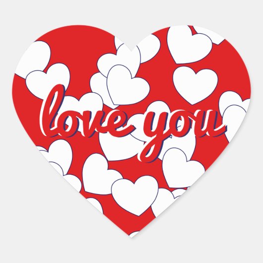 Sticker Cœur 'love you' - Red With mignon White Love Hearts Cla
