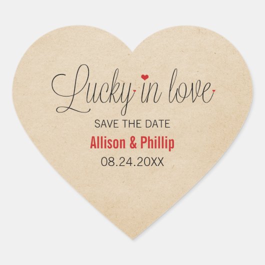 Sticker Cœur Lucky in Love Save Date Stickers, Rouge (Devant)