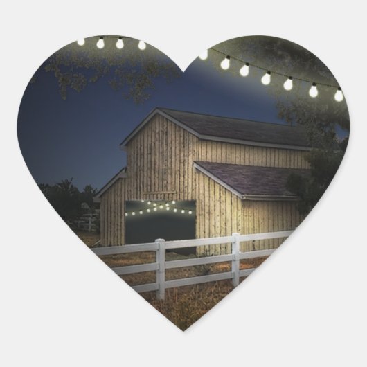 Sticker Cœur Lumières De Ferme Grange Rustique Mariage Faveurs (Devant)