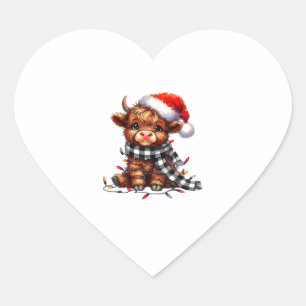 Sticker Cœur Lumières de Noël Highland Cow Baby Noël Light