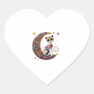 Sticker Cœur Lune de crâne sucre Cat Día De Los Muertos Salle d