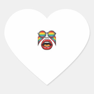 Sticker Cœur Lunettes de soleil arc-en-ciel rétro lèvres visage