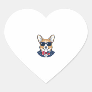 Sticker Cœur Lunettes de soleil Corgi patriotiques Art vectorie