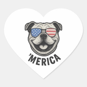 Sticker Cœur Lunettes de soleil drapeau USA 'MERICA Bulldog pat