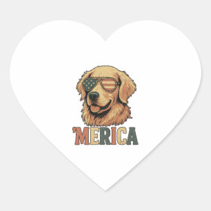 Sticker Cœur Lunettes de soleil 'Merica Golden Retriever