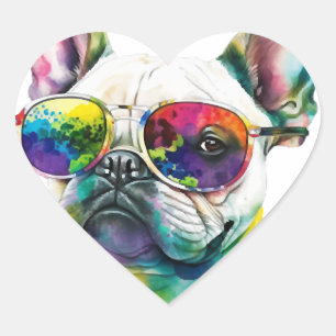 Sticker Cœur Lunettes de soleil pour chien français Chien Chien