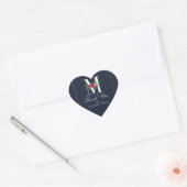 Sticker Cœur M Monogramme Dernière Initiale Moderne Bleu Floral (Enveloppe)