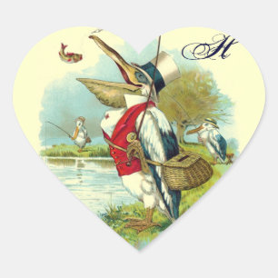 Sticker Cœur M. PELICAN FISHING HEART MONOGRAM, crème