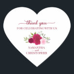 Sticker Cœur Magenta Pink Roses Elegant Wedding Thank You<br><div class="desc">These beautiful heart shaped thank you stickers are perfect as wedding favor tags or envelope seals. They feature a beautiful rustic boho chic design with your names and the wedding date with a lovely cluster of hand painted watercolor roses and foliage in shades of hot pink,  magenta,  and blush.</div>