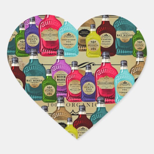Sticker Cœur Magic Potion Apothecary Halloween Tonic Bottles (Devant)