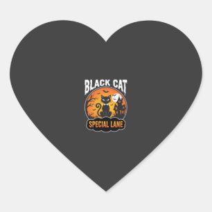 Sticker Cœur Maison Hantée Chat Noir Halloween Design Lune