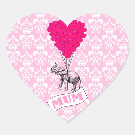 Sticker Cœur Maman avec un éléphant rose (Devant)