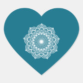 Sticker Cœur Mandala blanc sur fond bleu (Devant)