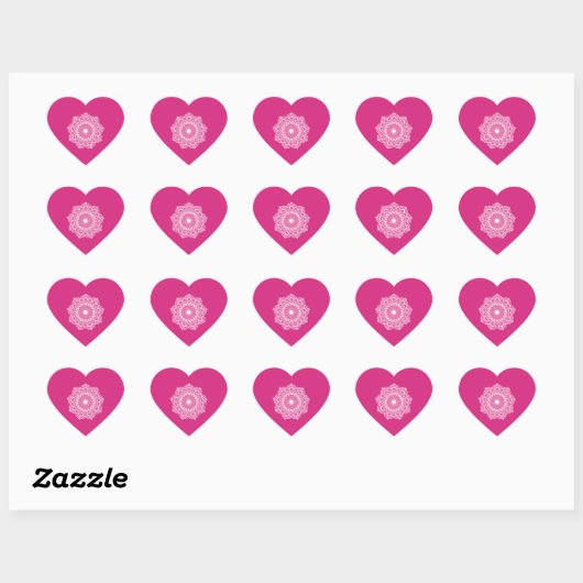 Sticker Cœur Mandala blanc sur fond rose (Feuille)