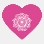 Sticker Cœur Mandala blanc sur fond rose (Devant)