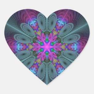 Sticker Cœur Mandala coloré art spirituel fractal avec rose