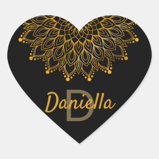 Sticker Cœur Mandala Floral initial monogramme or personnalisé