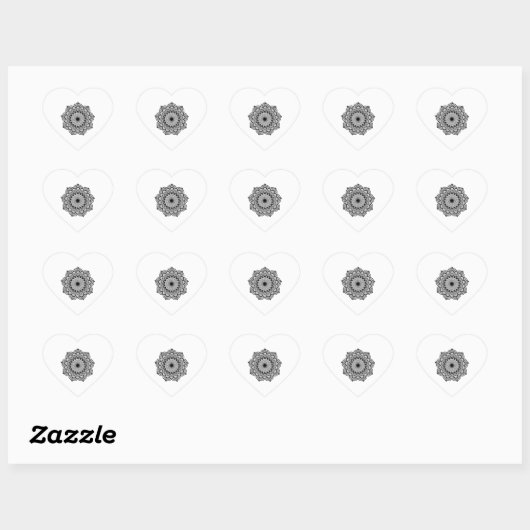 Sticker Cœur Mandala noir sur fond blanc (Feuille)
