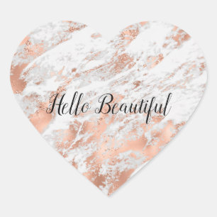 Sticker Cœur Marbre Blanc Doré Rosé Assez Pailleté    